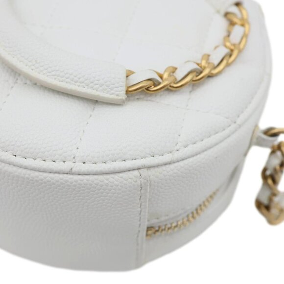 Chanel In The Loop Round Caviar Leather Clutch Crossbody Bag White - Picture 9 of 12